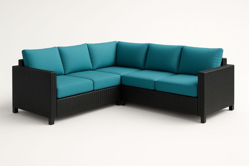 Ecksofa Polyrattan Dunkelbraun Türkis
