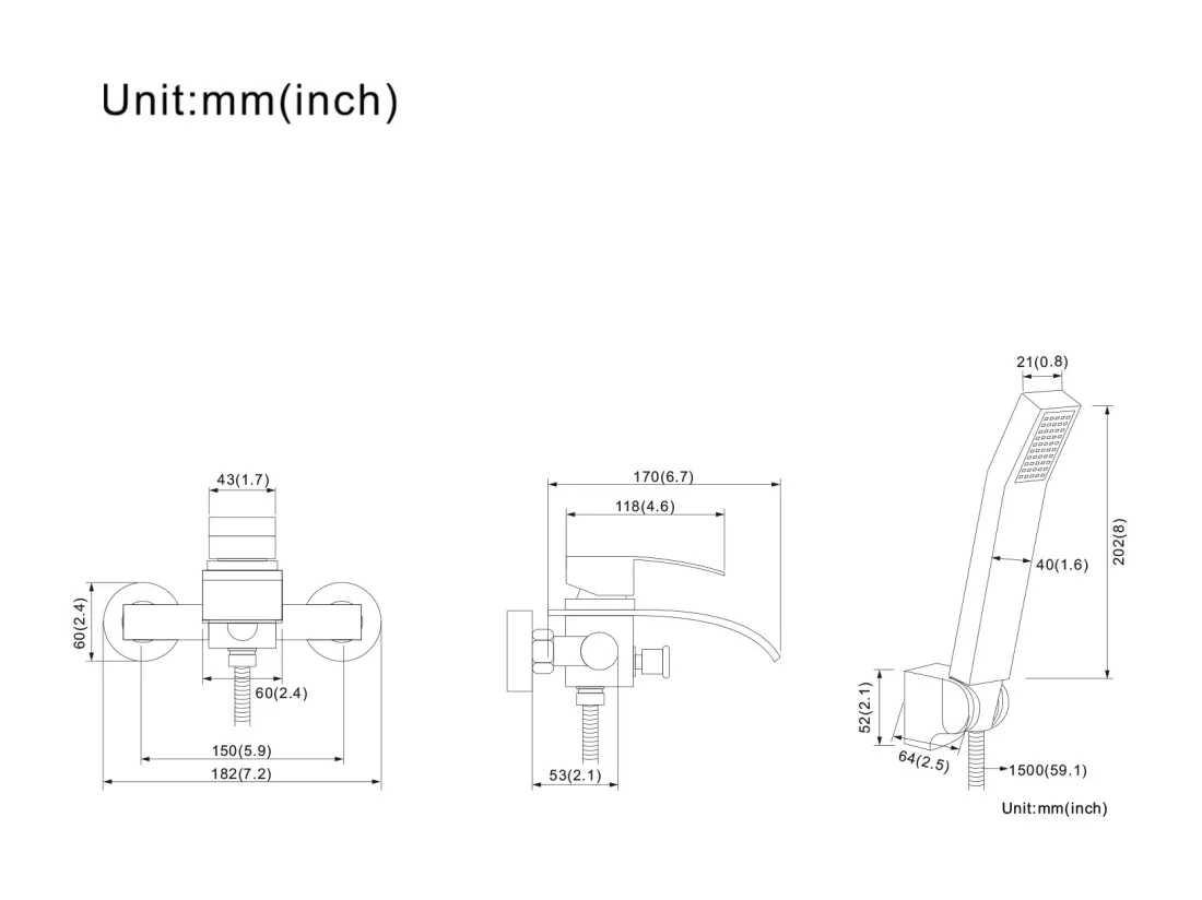 Robinet de Bain Monocommande pour Baignoire Montage Cascade Mitigeur Douche avec Douche à Main Chromé