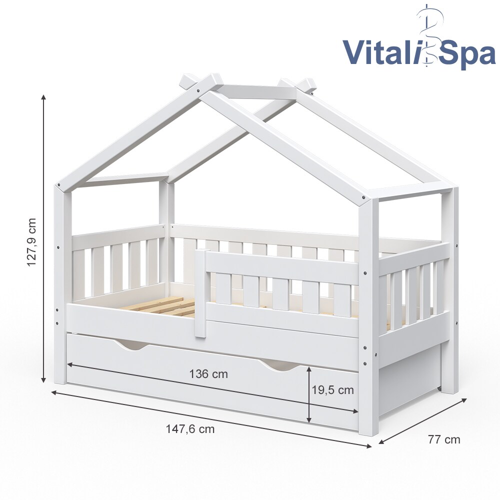 VitaliSpa Design Kinderbett 140x70 Babybett Jugendbett mit Schublade Lattenrost