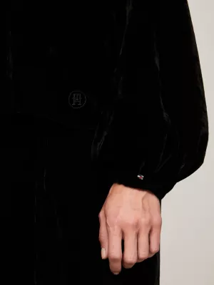 Blusa Tommy Hilfiger x Festive Velvet com Decote em V e Mangas Bufantes