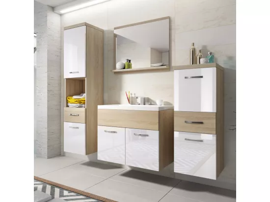 Ensemble de meubles de salle de bain - Chêne Sonoma / Blanc Brillant - KINSONIN
