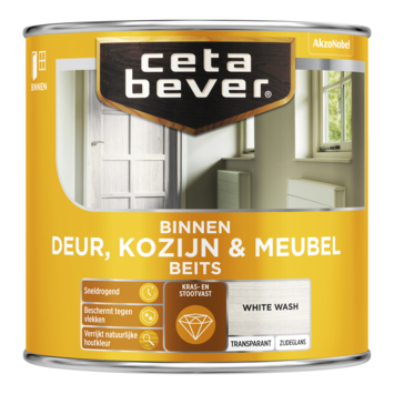 CetaBever Deur, Kozijn & Meubelbeits zijdeglans transparant white wash 250 ml