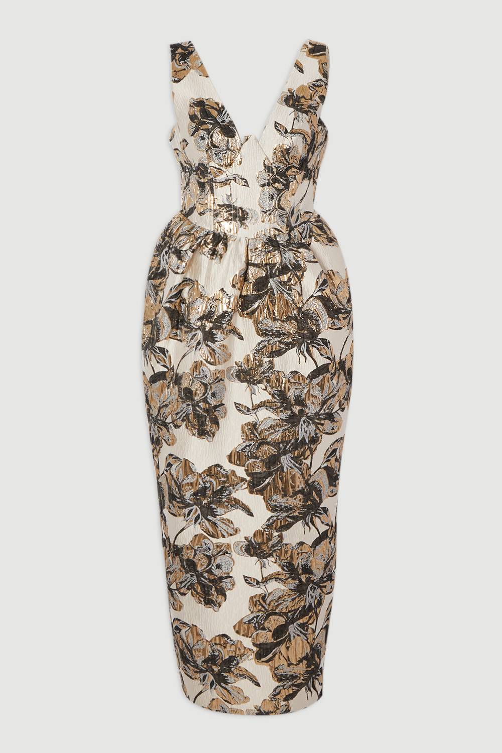 KarenMillen Robe Midi Crayon Bustier à Décolleté Plongeant en Jacquard Fleuri