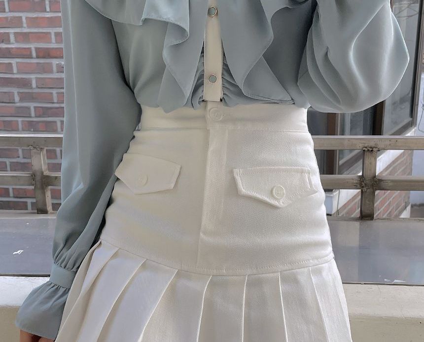 RONIN - Blouse met lange mouwen, kraag en tweekleurige ruches