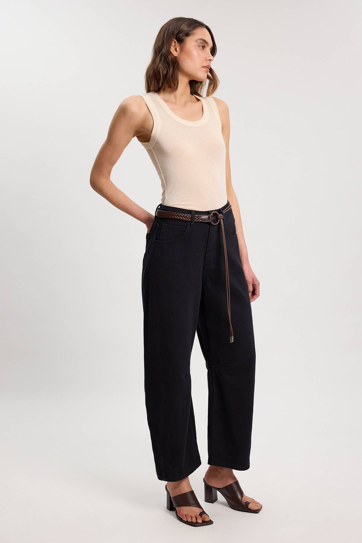 KarenMillen Jean Jambe Tonneau En Denim Avec Ceinture