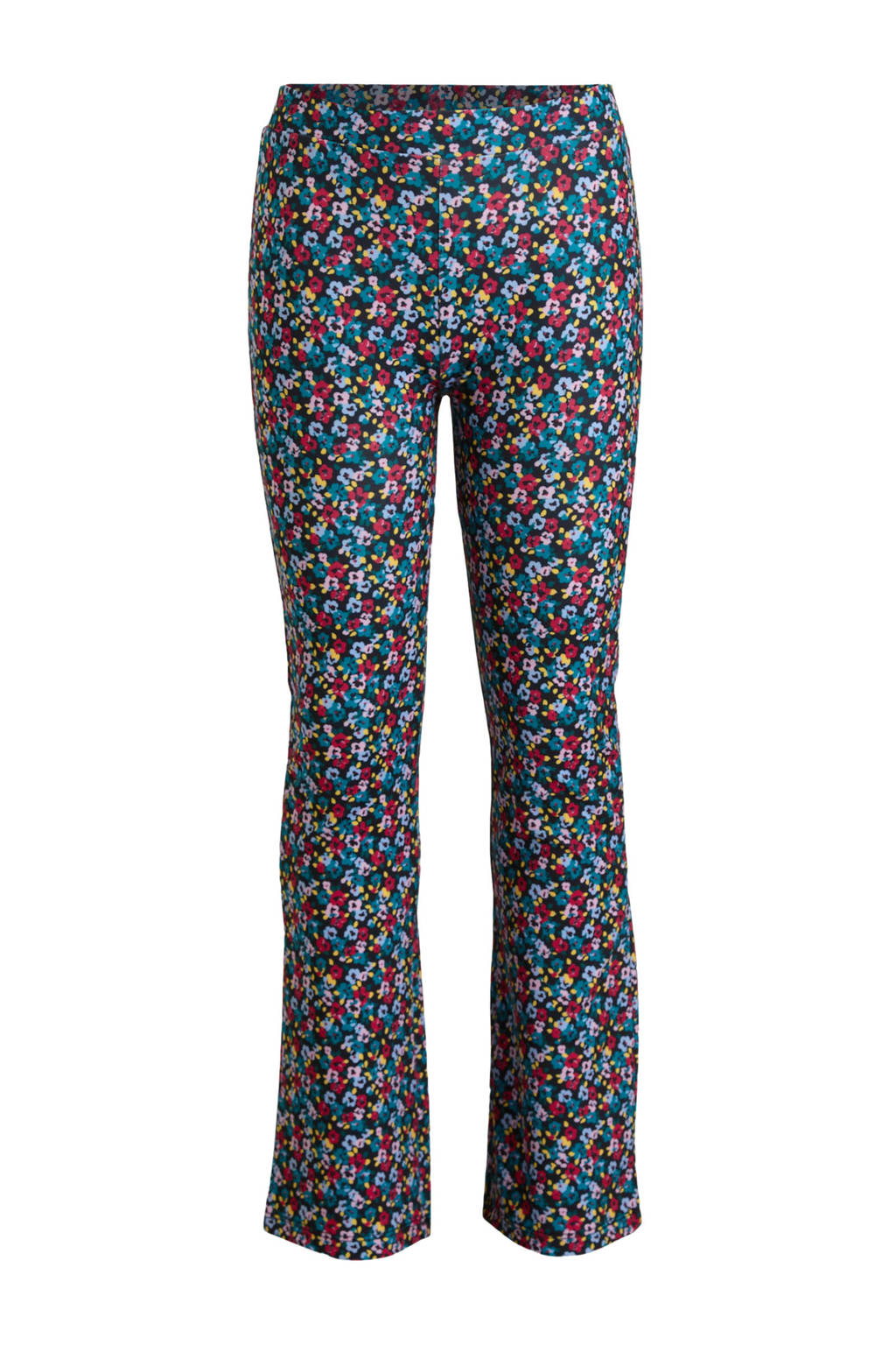 anytime flared broek met bloemenprint donkerblauw