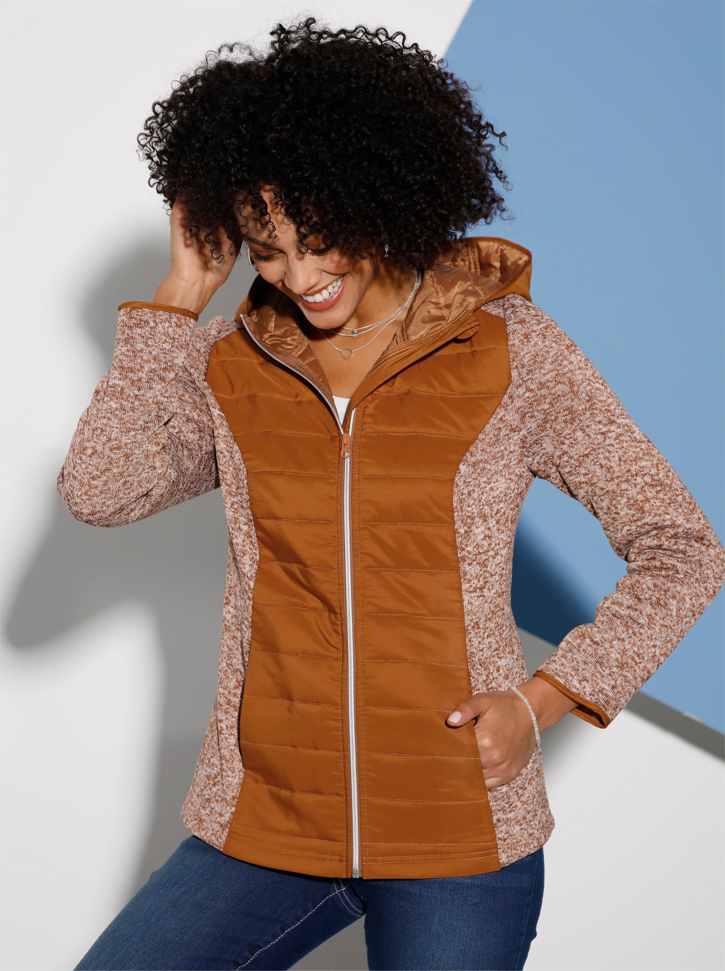 Steppjacke mit Strick-Fleece-Details