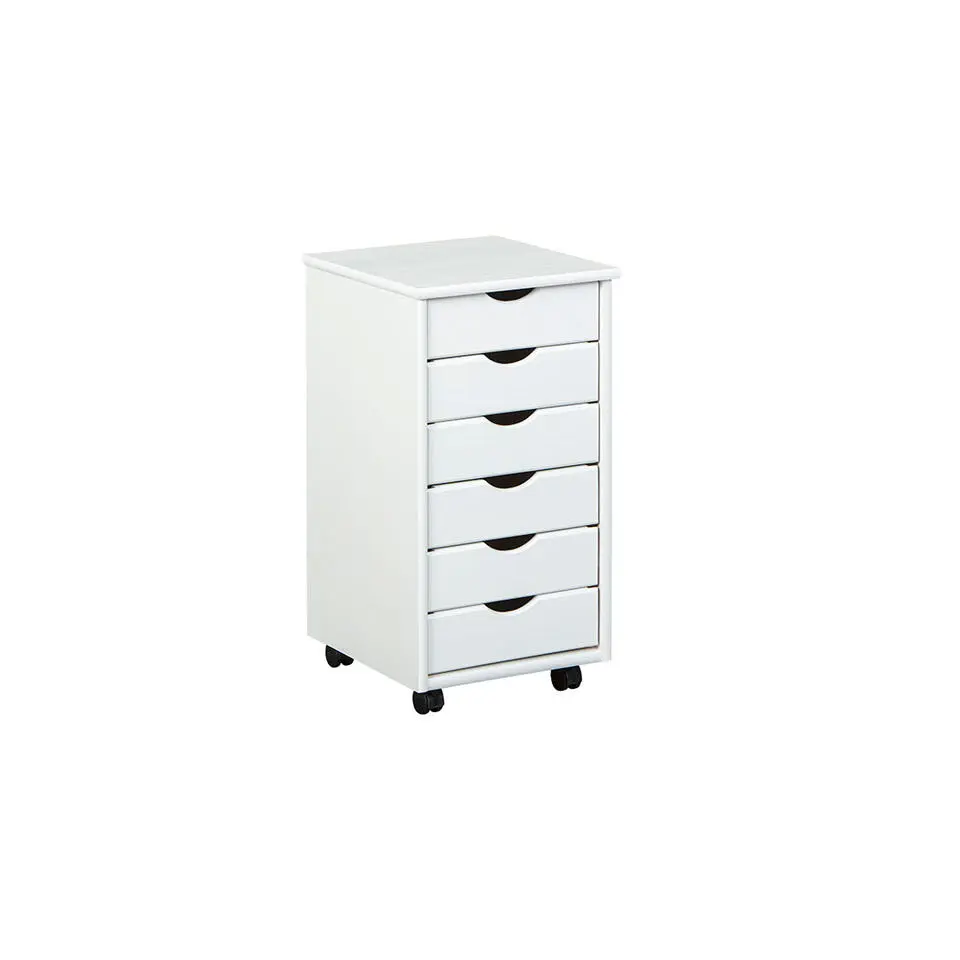 Hioshop Simra kommode kantoorarchief op wielen 6 lades wit