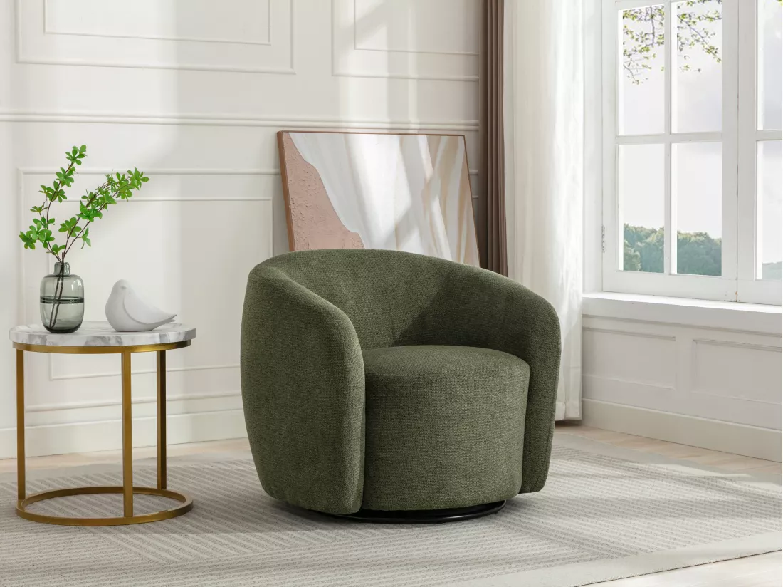 Fauteuil pivotant en tissu texturé kaki VEREIDE