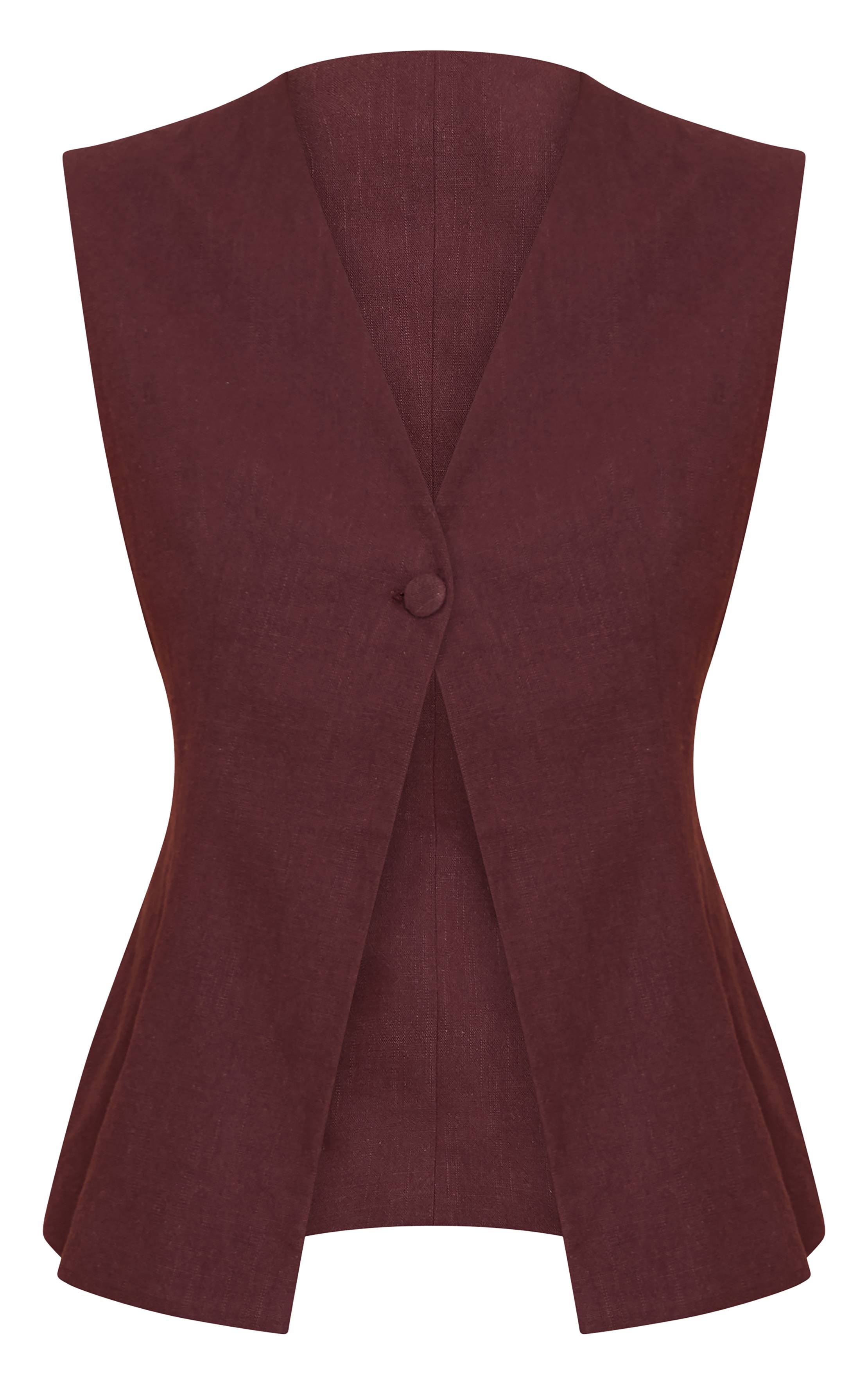 Deep Chocolate Gilet Coordonné En Lin Premium Avec Boutons