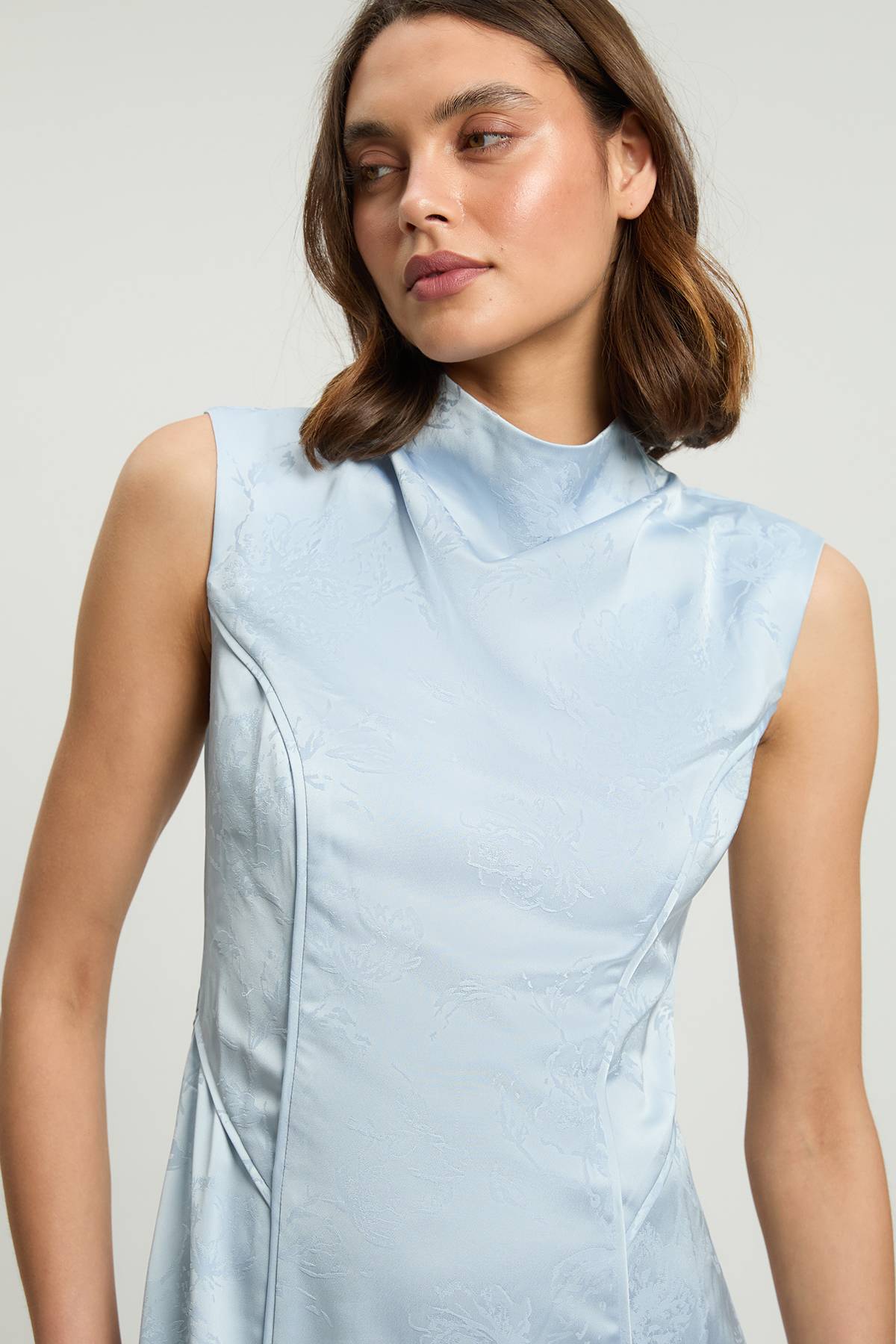 KarenMillen Robe Longue Jacquard Sans Manches À Col Drapé