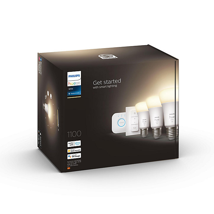 3 ampoules LED connectée Philips Hue A60 IP20 E27 1055lm 9.5W + 1 bridge + 1 switch