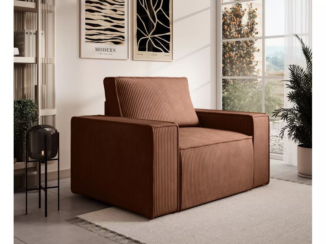 Fauteuil en velours côtelé terracotta foncé AMELIA