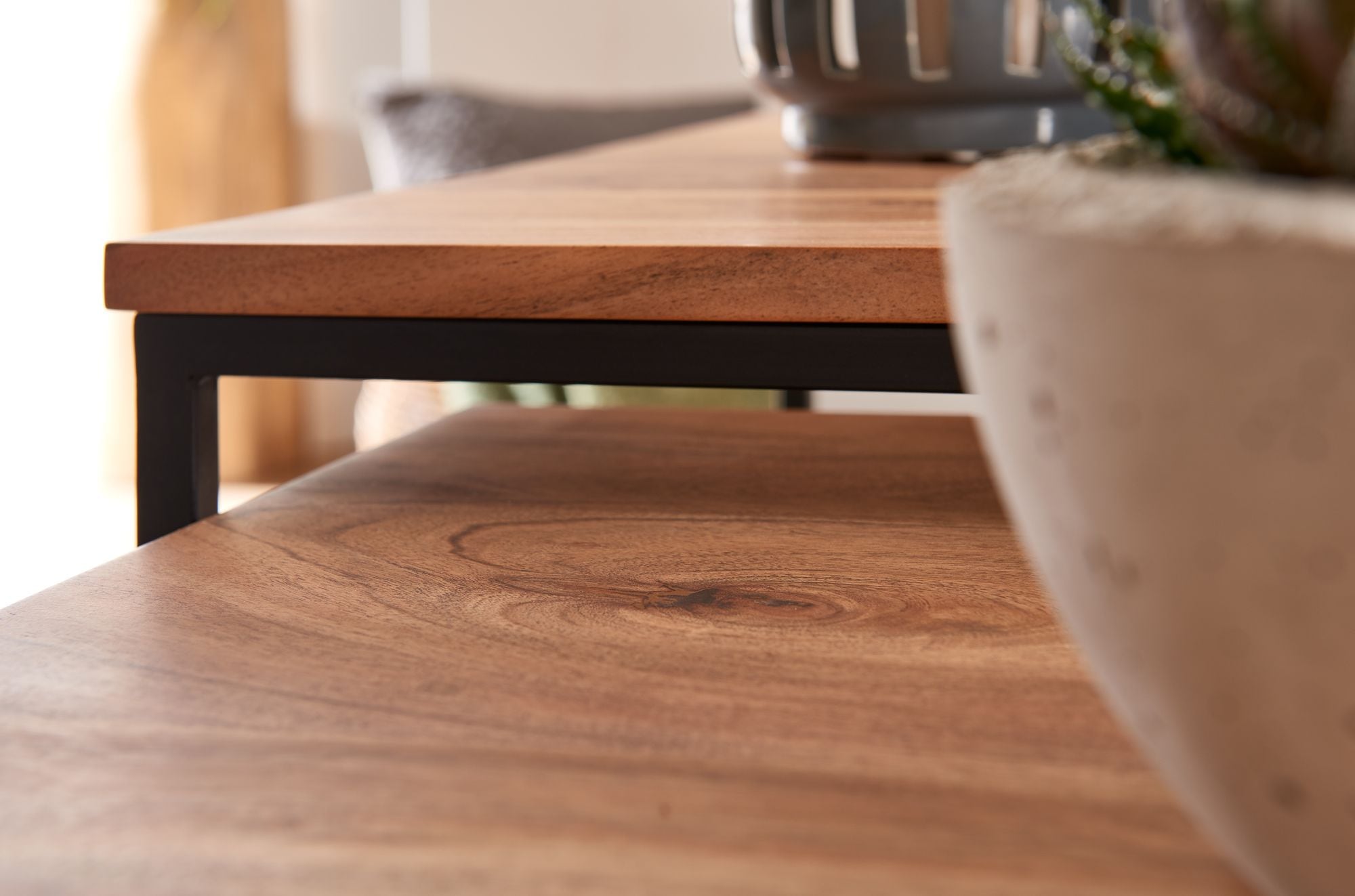 FineBuy Couchtisch Massivholz Metall Satztisch 2 teilig Eckig Beistelltisch Set