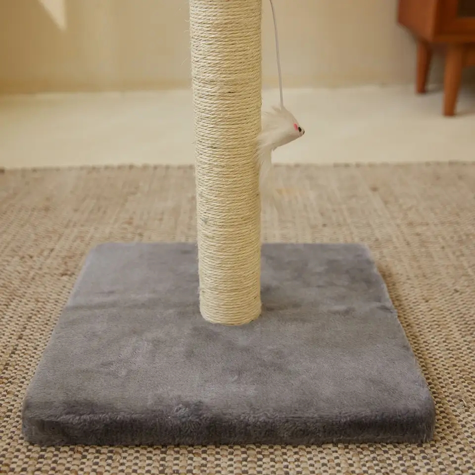 (80x40cm) Katzen Kratzstamm Sisal Kratzsäule mit Spielball   Spielmaus - Grau / Beige