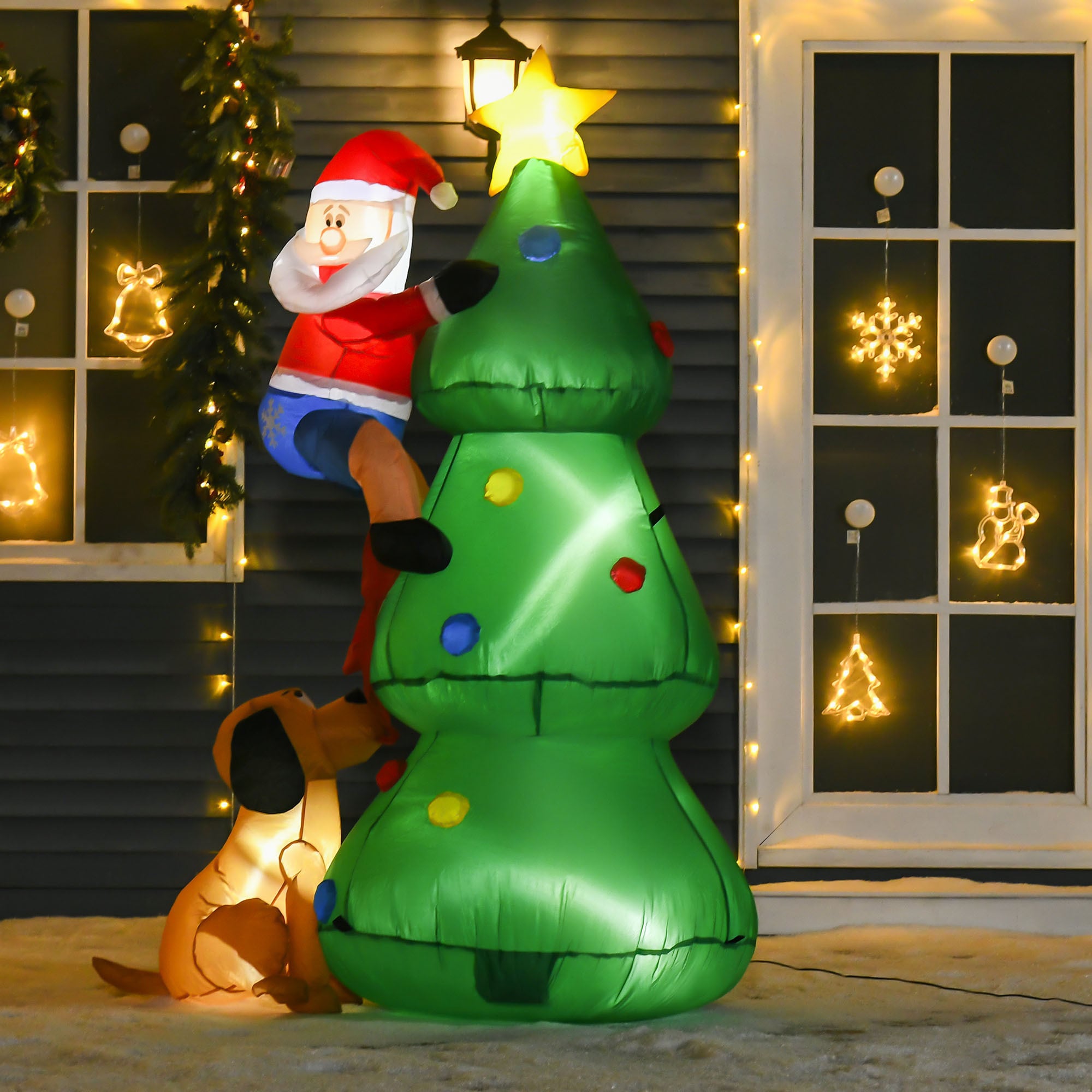 HOMCOM Weihnachtsdeko Weihnachtliche Dekoration, LED-Lichter, Automatisches Aufblasen Grün 123 x 85 x 180 cm (BxTxH)
