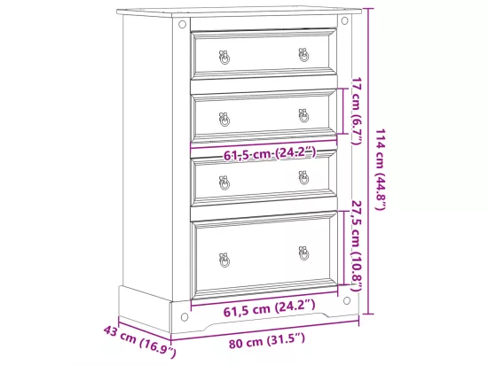 Commode Corona 80x43x114 bois massif de pin