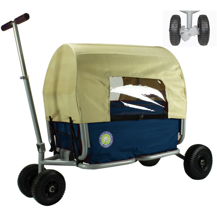 BEACHTREKKER Bollerwagen - Faltbarer Bollerwagen LiFe, blau mit Feststellbremse und Verdeck