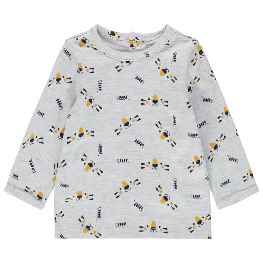 T-shirt manches longues en coton bio imprimé tigres all-over - Gris clair