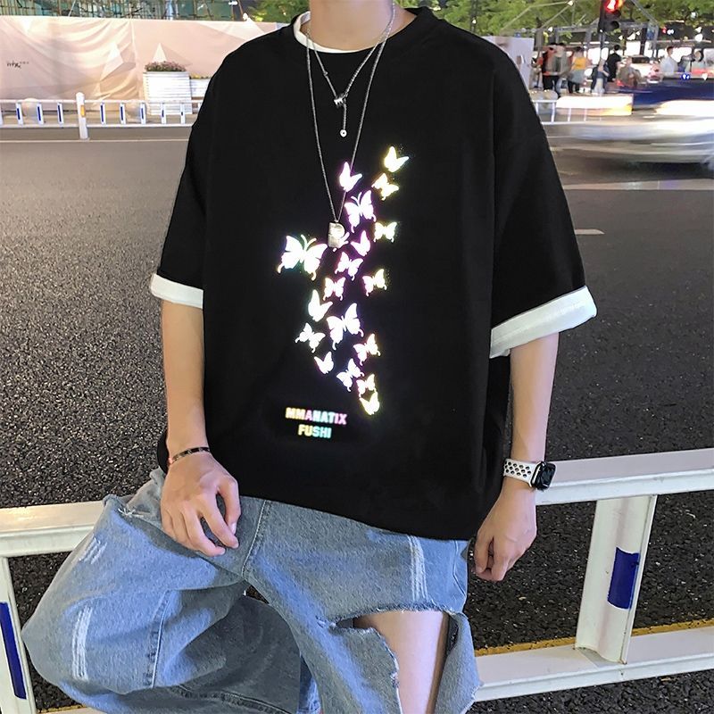 emeisa - Reflecterend vlinderprint T-shirt met elleboogmouwen