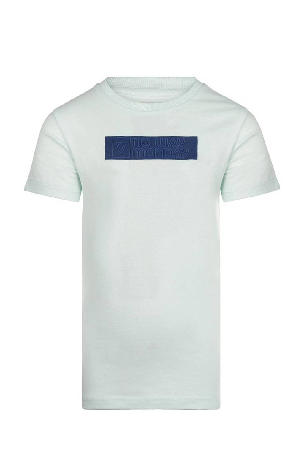 No Way Monday T-shirt met logo lichtblauw
