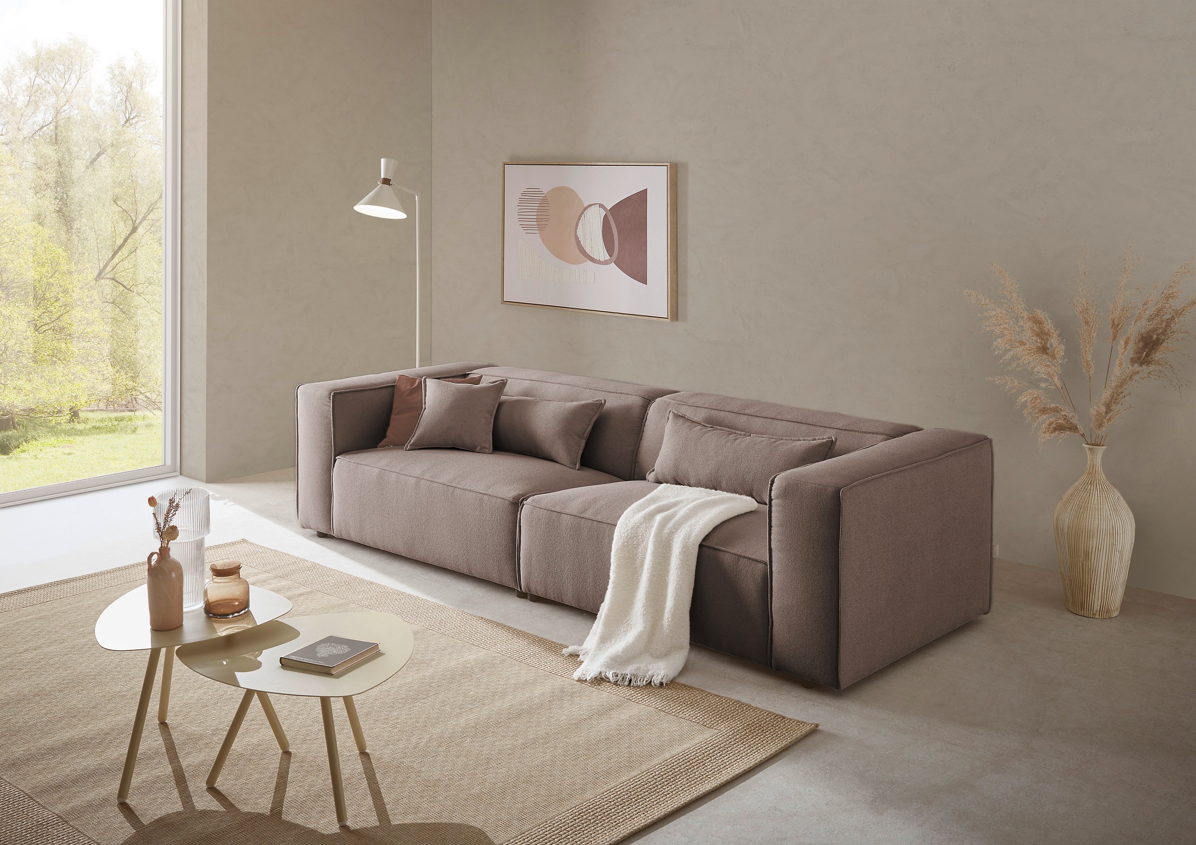 LeGer Home by Lena Gercke 3-Sitzer »PIARA, Couch mit Kedernaht, Sofa in Cord, Leinenoptik o. Strukturstoff« schwarze Füsse, bequemer Sitzkomfort