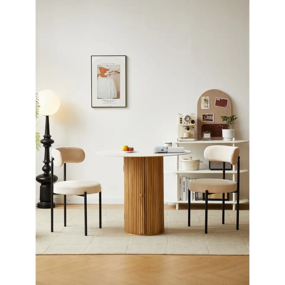 Ronde eettafel van hout met marmerlook blad D90