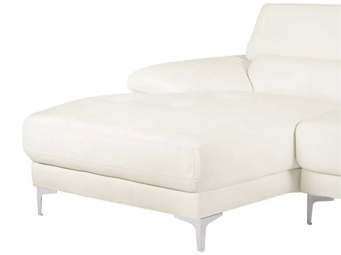 Canapé d'angle en cuir SOLANGE - Blanc - Angle gauche