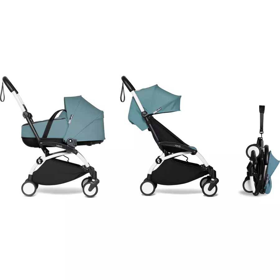 BABYZEN Kinderwagen YOYO2 0+ White mit Liegewanne und Textilset Aqua