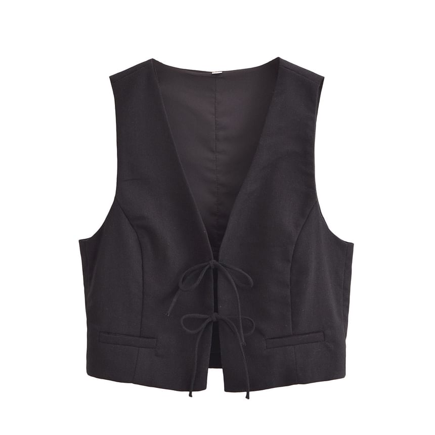 Avauntgardo - V-hals effen vest / Midi A-lijn rok met effen taille