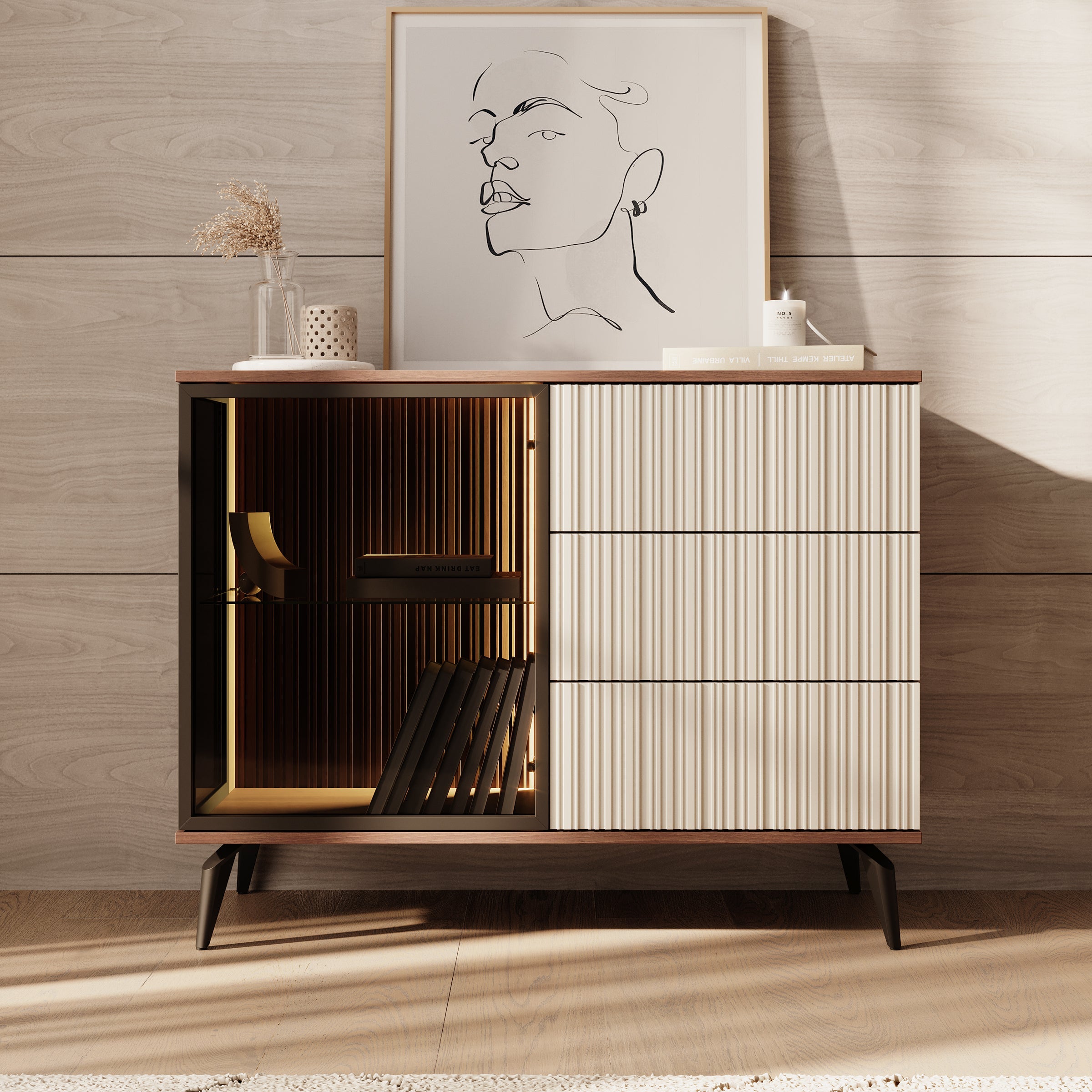 Meubella - Riverhead - Dressoir - Beige|Eiken - 103x39x80 cm