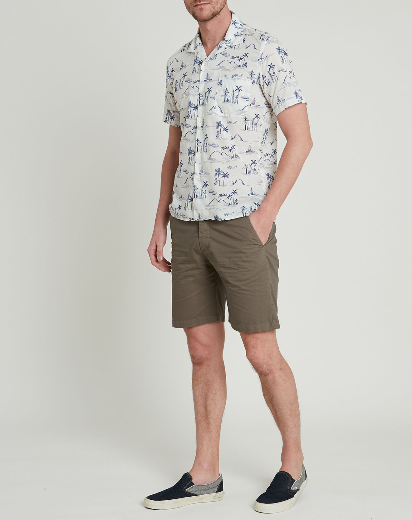 Hartford Chemise slim Slam Aloha imprimée bleu marine/blanc
