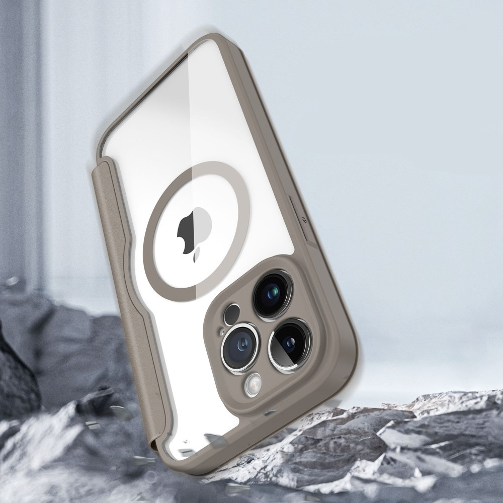 iPhone 14 Pro Max MagSafe Hybrid Leder Tasche   Kunststoff Rückseite - Khaki / Transparent