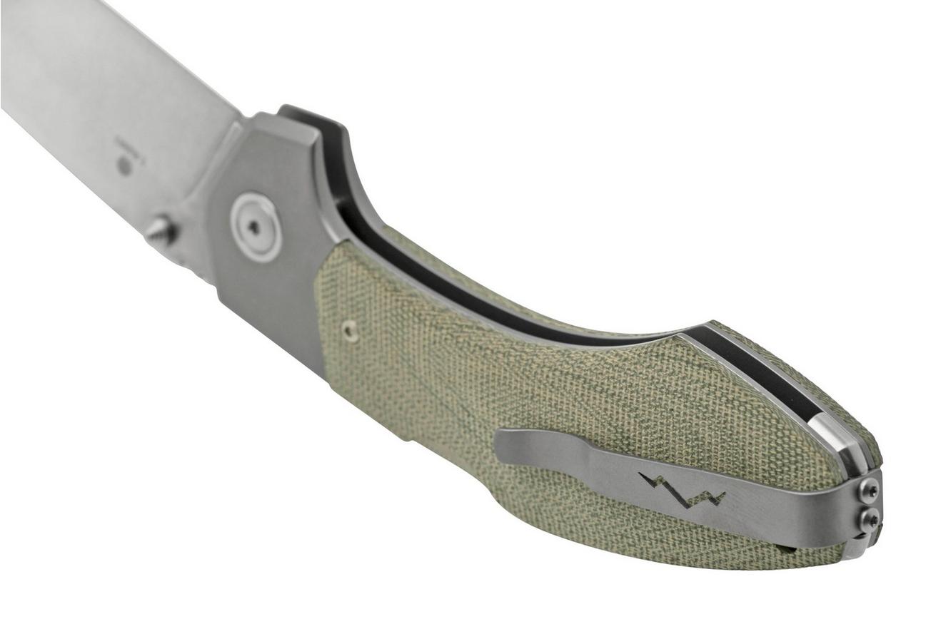 MKM Hero Stonewashed, Green Canvas Micarta, Titanium Bolsters, zakmes