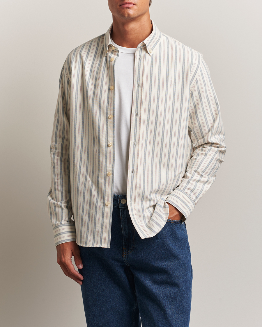 Les Deux Konrad Striped Oxford Shirt Light Ivory