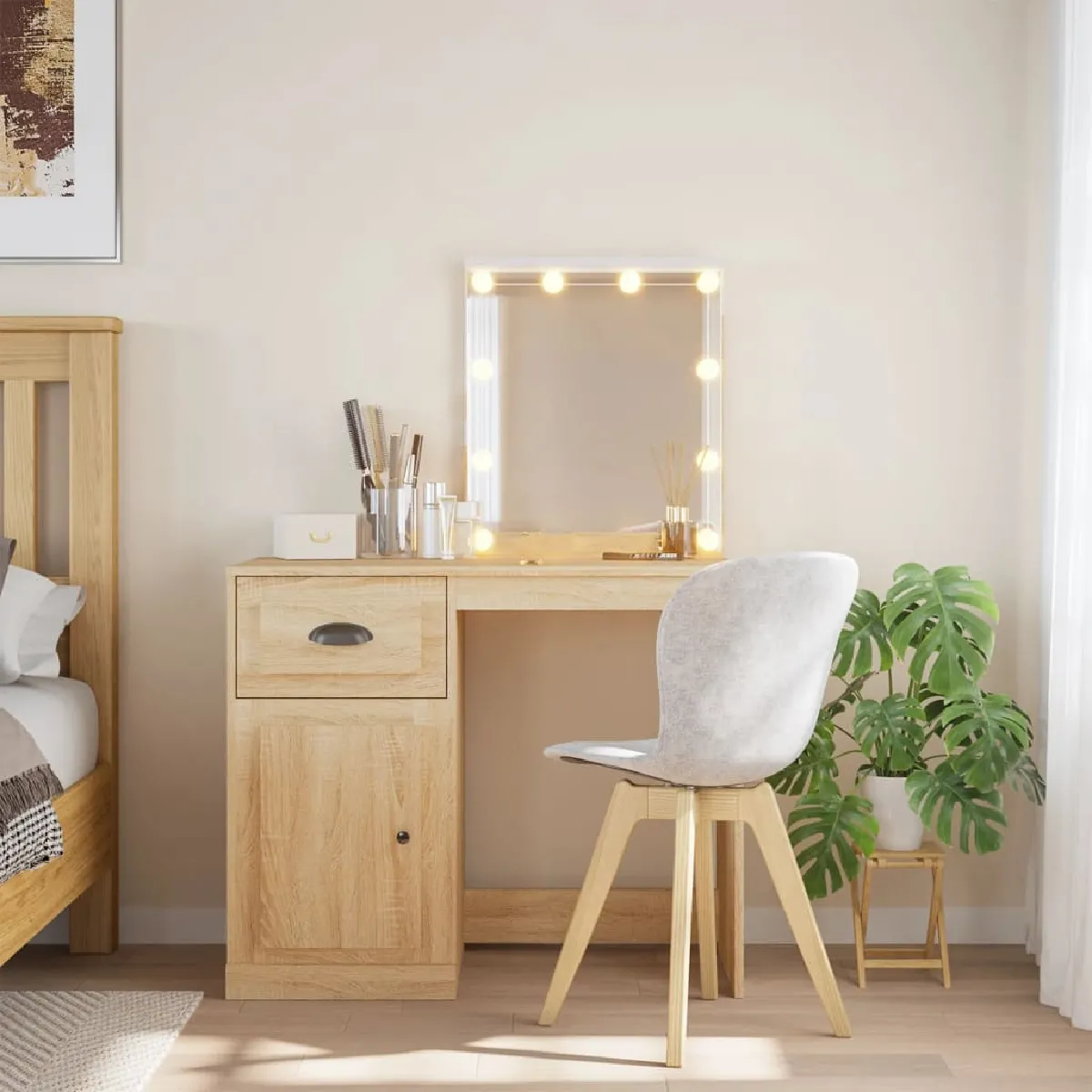 vidaXL Coiffeuse LED - Chêne Sonoma