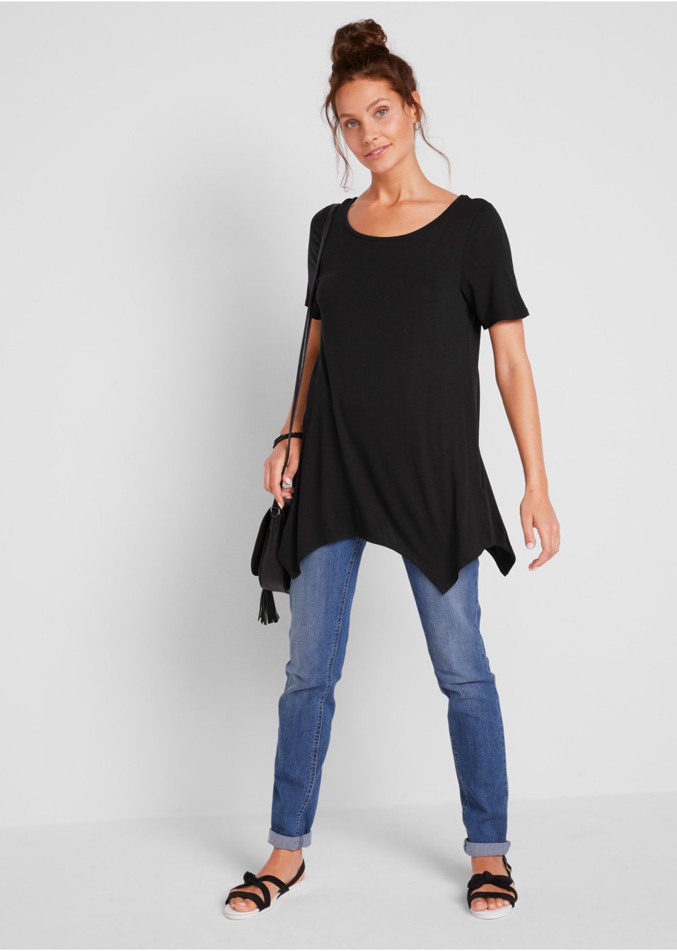 T-shirt long à pans, manches courtes