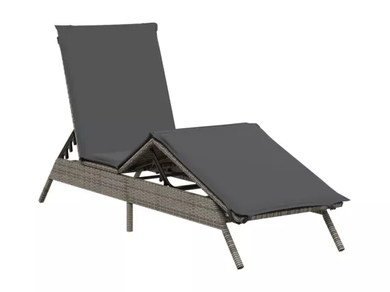 Chaise longue avec coussin gris résine tressée