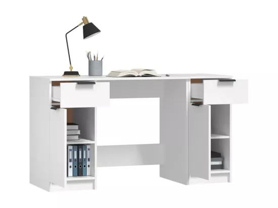 Bureau avec armoire latérale Blanc Bois d'ingénierie