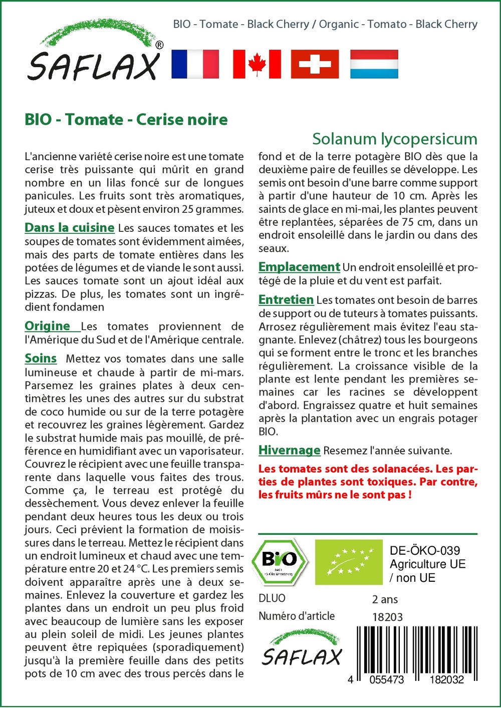 Bio - tomate - cerise noire - 10 graines - avec substrat - solanum lycopersicum