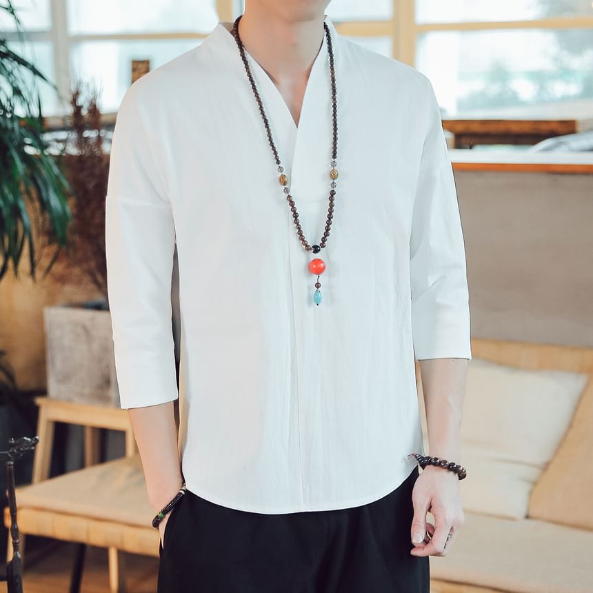 YIKES - Effen shirt met 3/4-mouwen en V-hals