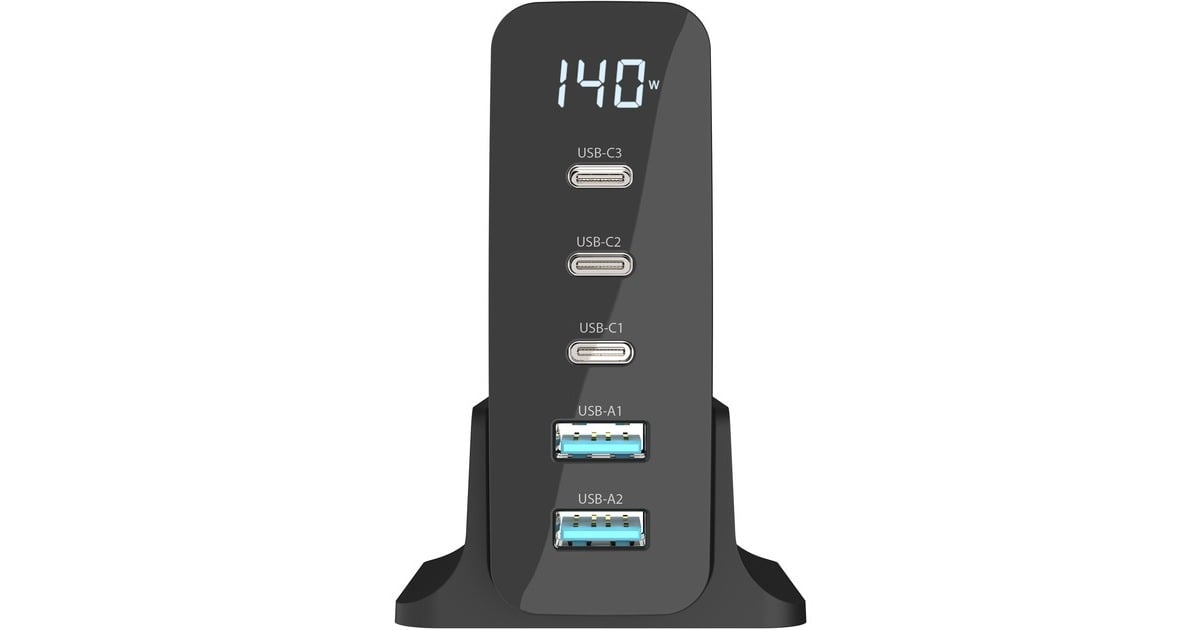 Sitecom140 W GaN Power Delivery desktop oplader met led-scherm  (Zwart)