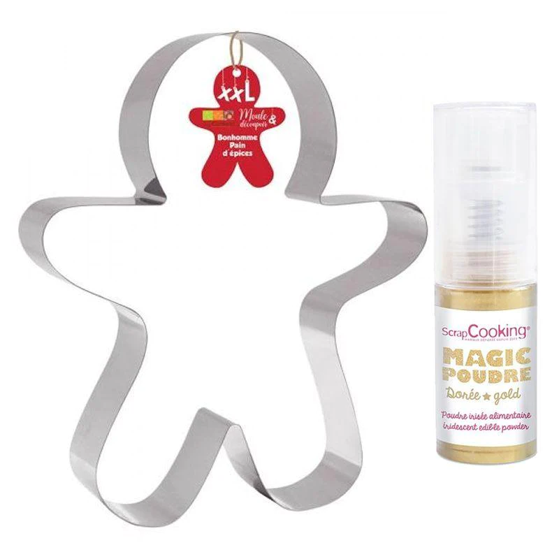 Découpoir à pâtisserie inox XXL Bonhomme en pain d'épice + 1 poudre al