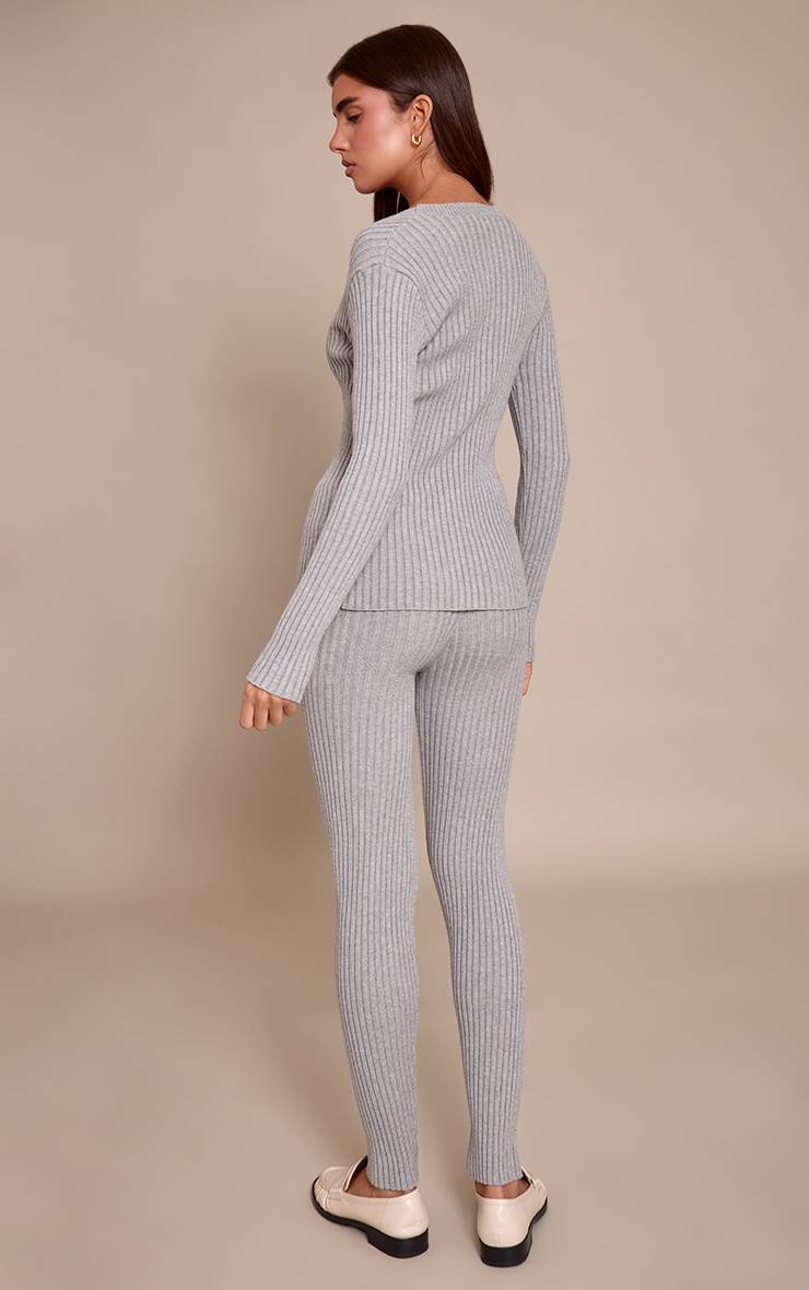 Gris Legging Côtelé En Maille
