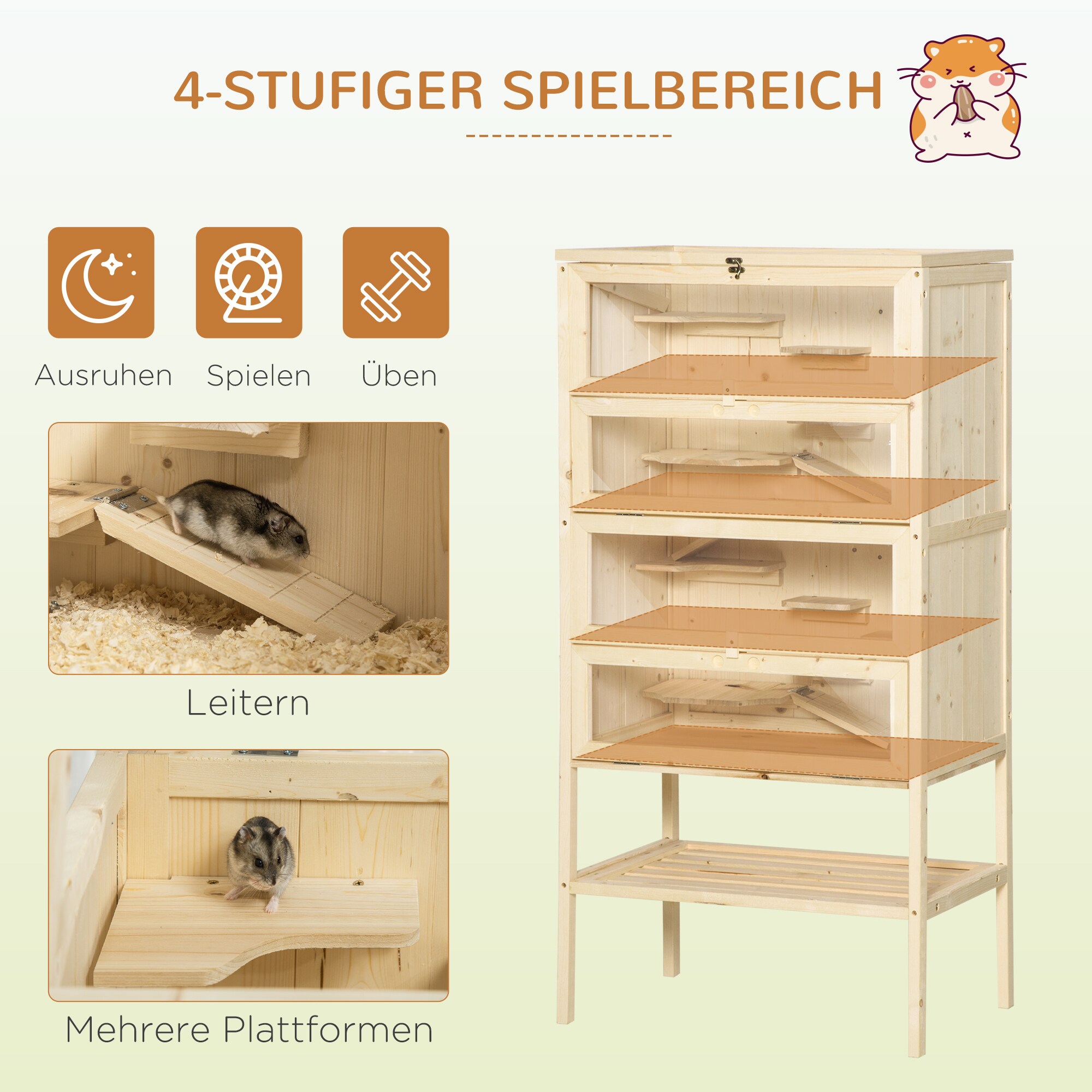 PawHut Nagerkäfig mit Ablagefläche natur 60 x 40 x 120 cm (LxBxH)