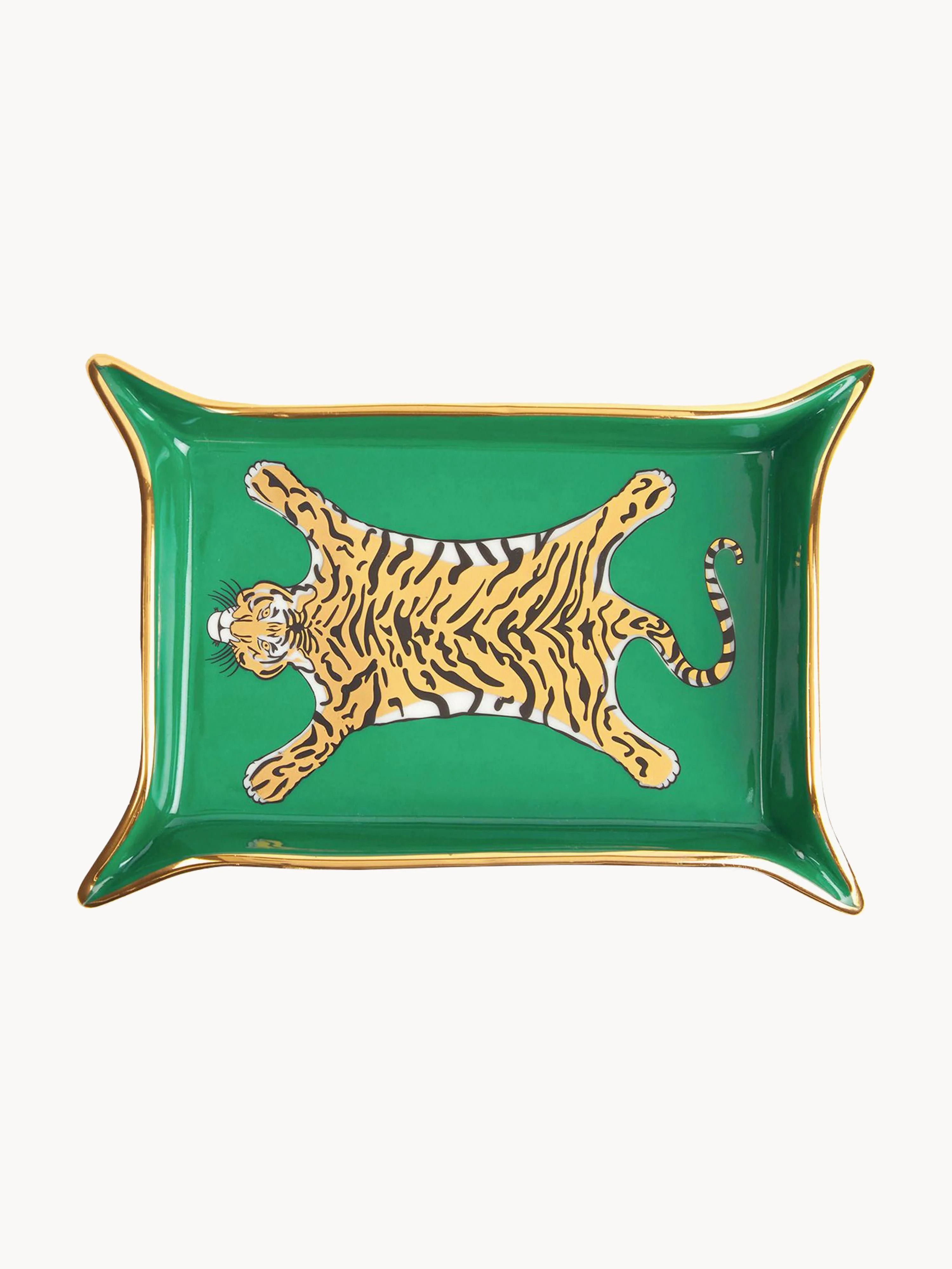 Porseleinen sierblad Tiger met goud