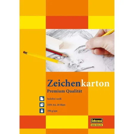 Idena Zeichenkarton, DIN A4, 20 Blatt, 190g/m², holzfrei weiß