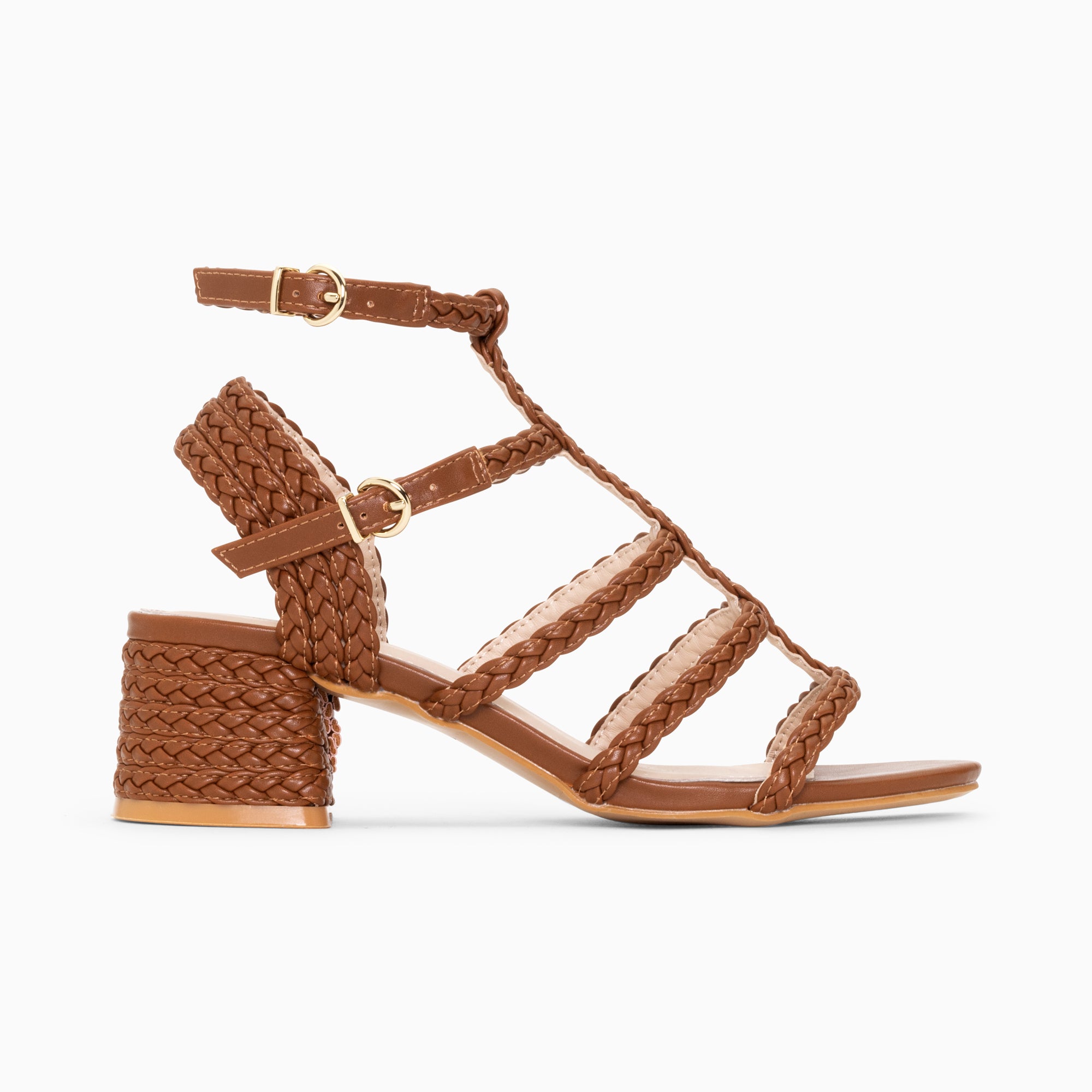 Sandales à talon, Compensées-Sandales à talon tressées Claudia camel