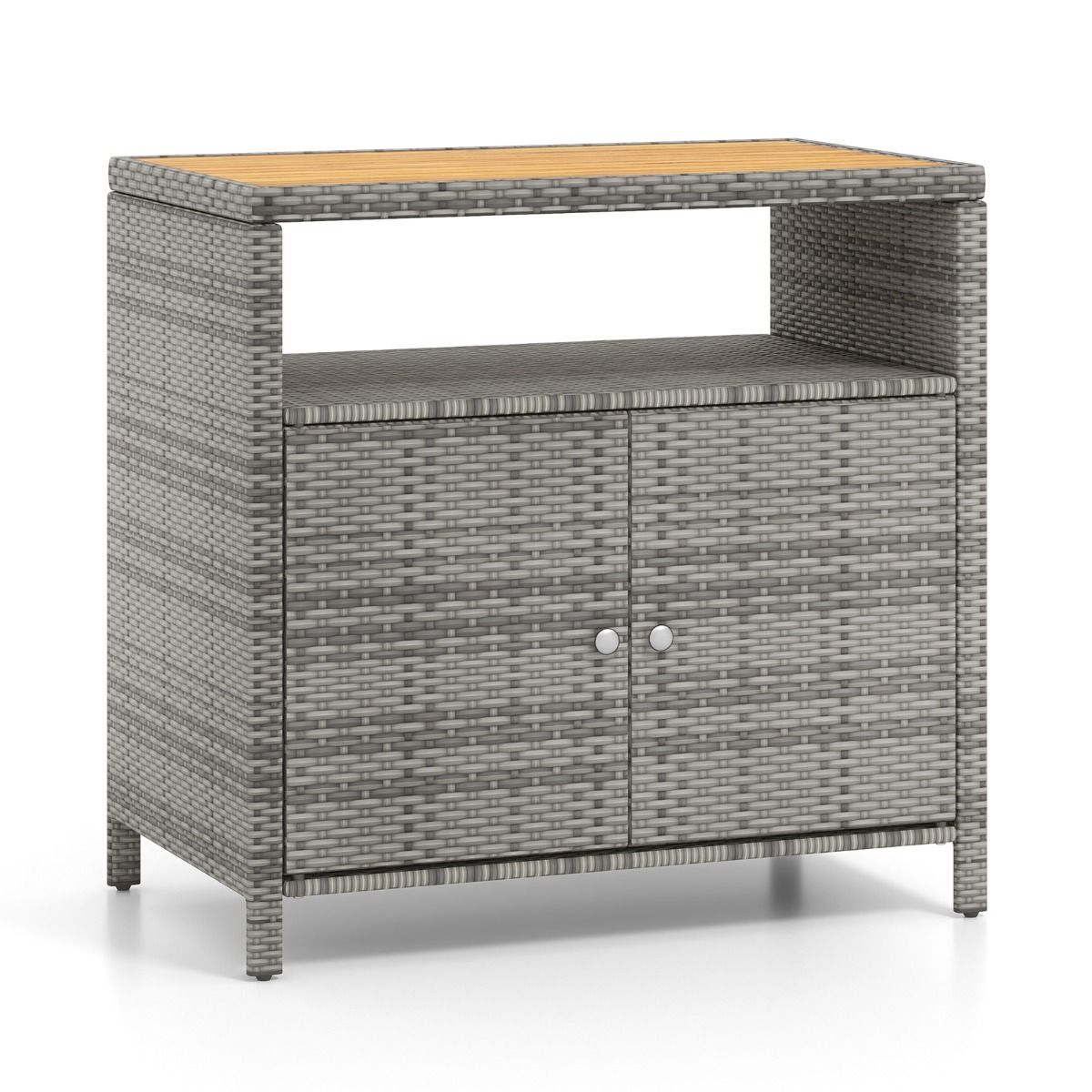 Armoire de Rangement Exterieur en Rotin Armoire de Jardin avec Plateau en Bois d'Acacia Compartiment Ouvert Buffet à 2 Portes - Lidl-Manfred