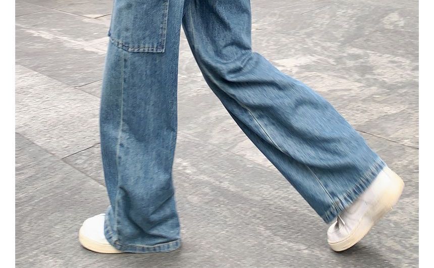 Doromynn - Hoge taille, effen baggy cargojeans met trekkoord